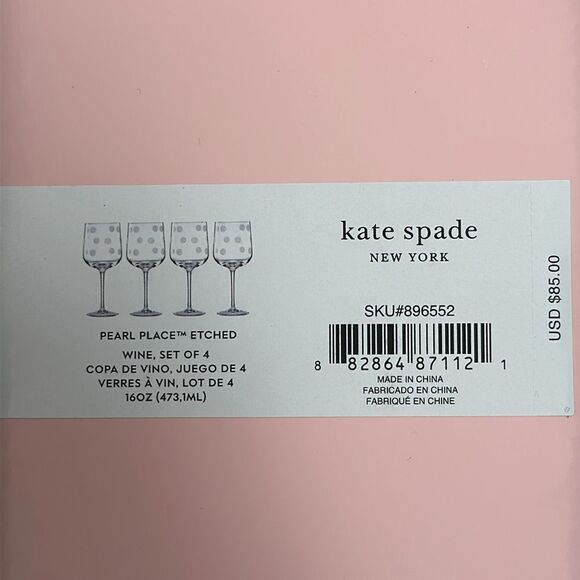 Kate Spade Pearl Place Etched Wine Glasses Set of Four! - Picture 2 of 5